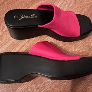 GenShuo Fuchsia Pink Women's Mules Chunky Sandals Size 8